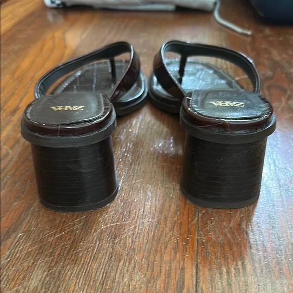Zara Chocolate Croc Heeled Sandals - Picture 3 of 3